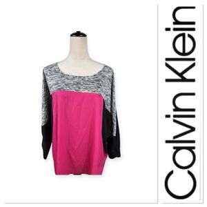 Calvin Klein pink, black and gray pattern log sleeves top size 1X